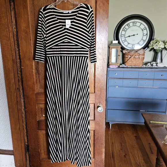 Cato Women's Midi Dress Size Large | Black White Geometric Print Stretch - Picture 1 of 7